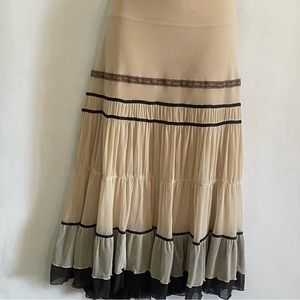 new york & company Bohemian Layered Ruffle Skirt with Lace Vintage neutral tone